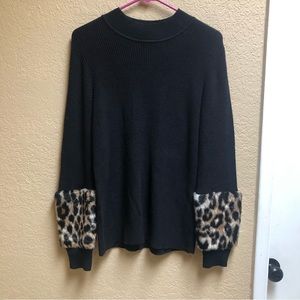 Michael Kors Sweater with Cheetah Faux Fur Sleeve SZ M